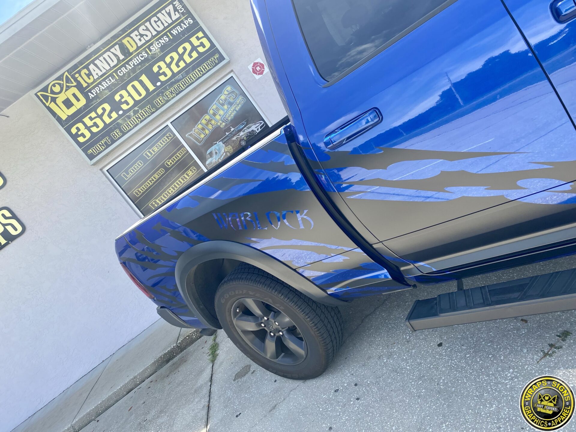 Blue Dodge Ram with Custom Tiger Stripping Package